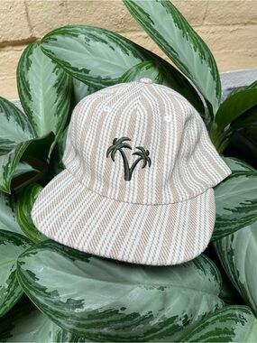 Beige & White Striped Palm Tree Cap